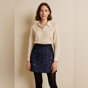 O’2nd Blue Black Wool Blend Textured Mini Skirt Size 4 Korea